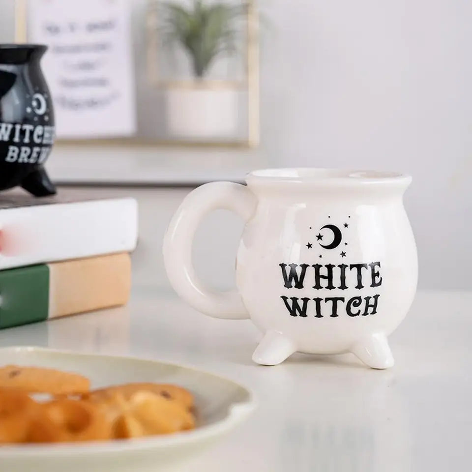 Witches Brew Cauldron Coffee Mug, Black Ceramic Halloween Cup Decoration
