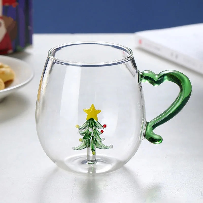 350ml Christmas Glass Cup, Snowman Print Layered Drinking Mug Gift