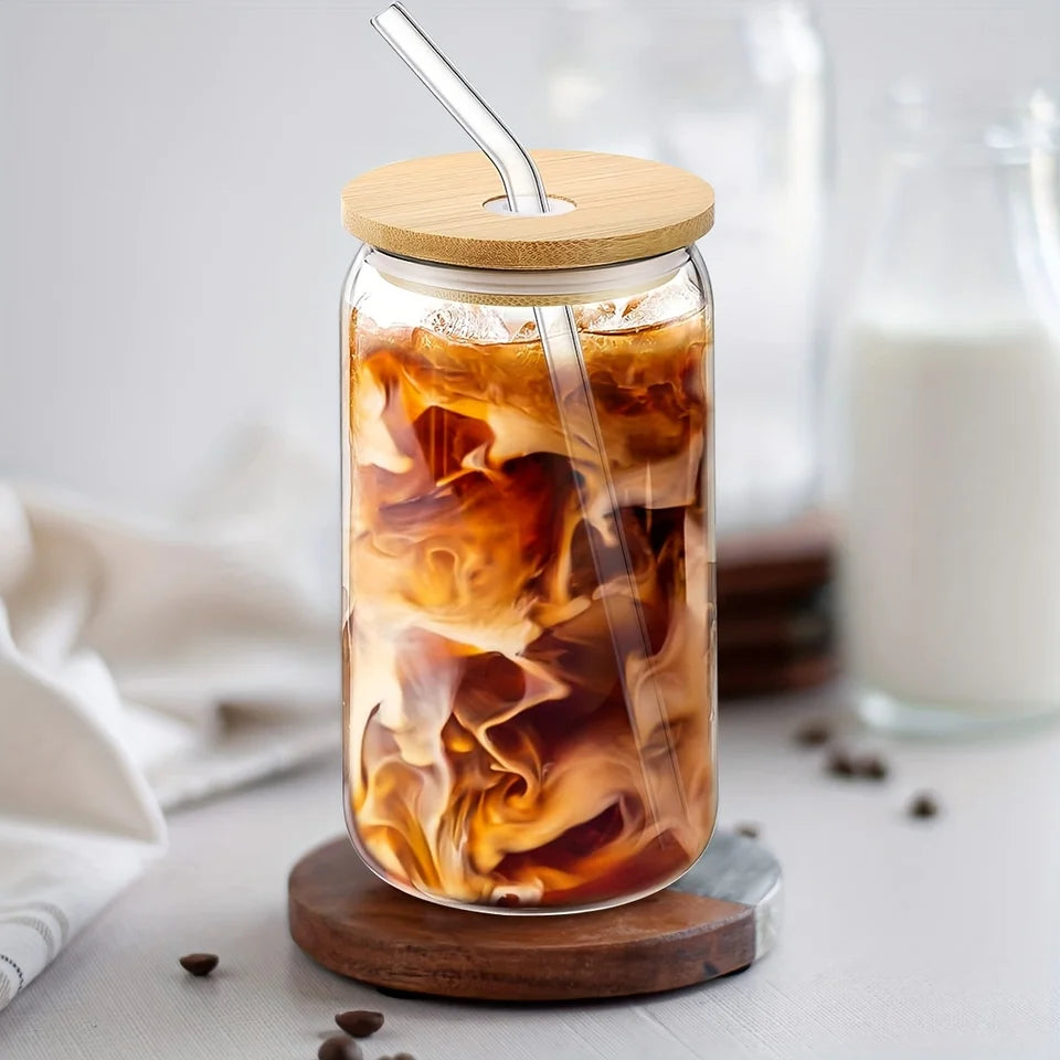 6-Pack 16oz Beer Can Glasses with Bamboo Lids and Straws