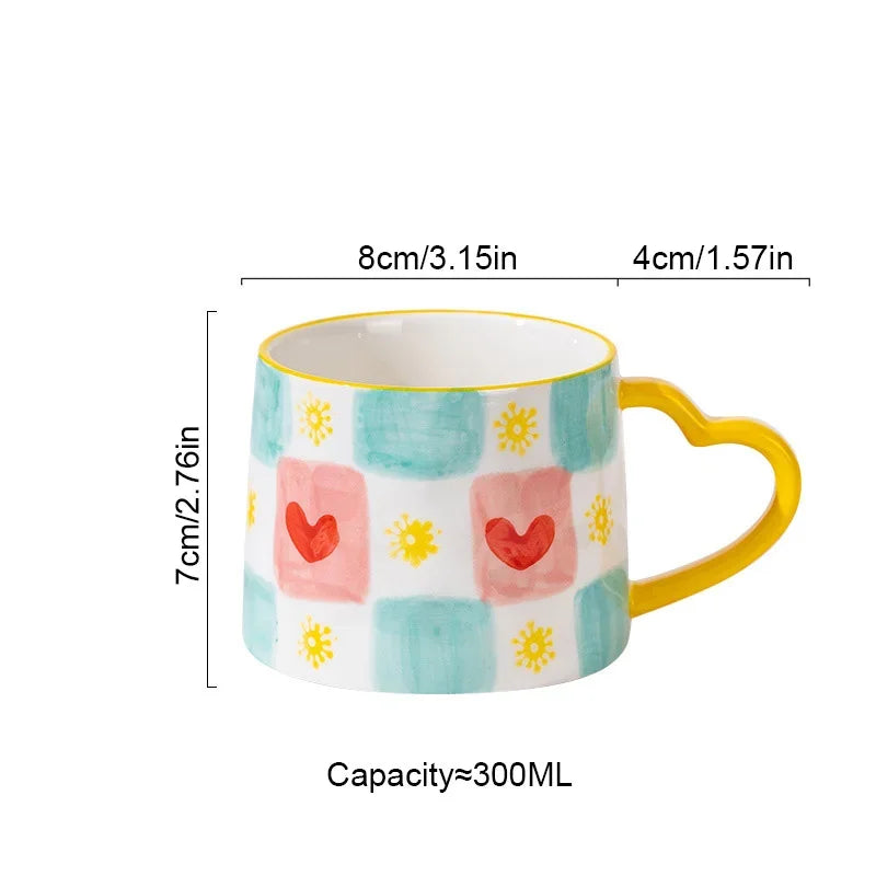 Creative Heart-Shaped Ceramic Mug, Cute Hand-Painted Coffee Cup Gift