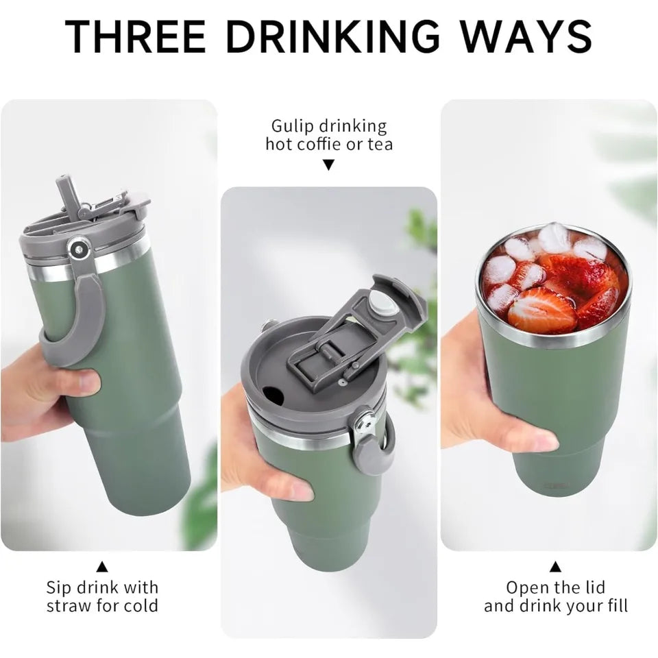 900ml Thermos Cup with Handle, Stainless Steel Vacuum Bottle for Office or Sports
