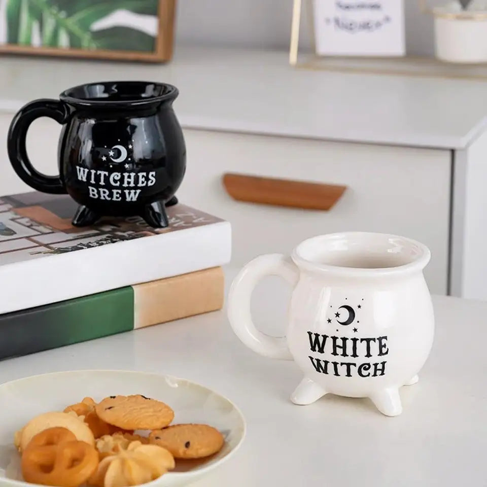 Witches Brew Cauldron Coffee Mug, Black Ceramic Halloween Cup Decoration