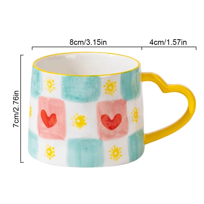 Creative Heart-Shaped Ceramic Mug, Cute Hand-Painted Coffee Cup Gift