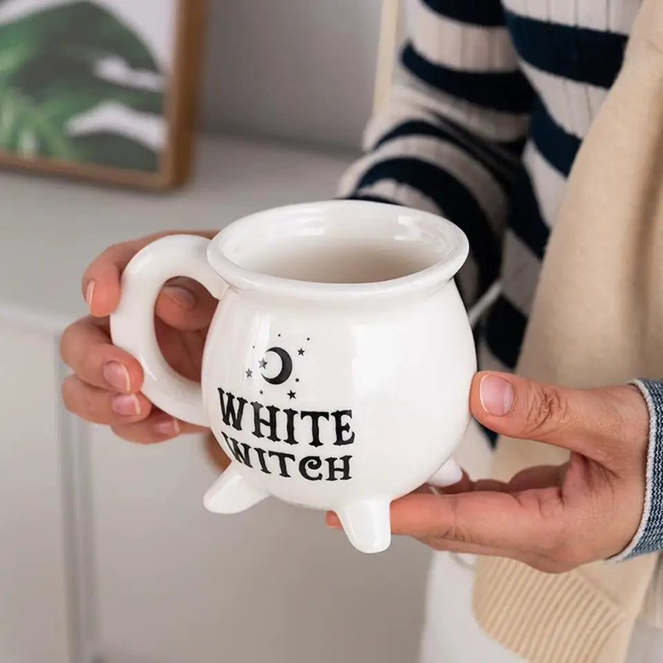 Witches Brew Cauldron Coffee Mug, Black Ceramic Halloween Cup Decoration