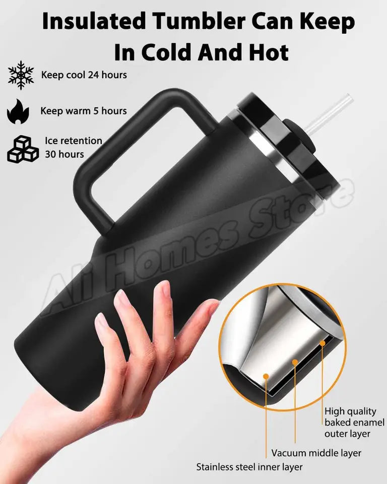 40oz Vacuum Insulated Tumbler, Stainless Steel Travel Cup with Handle