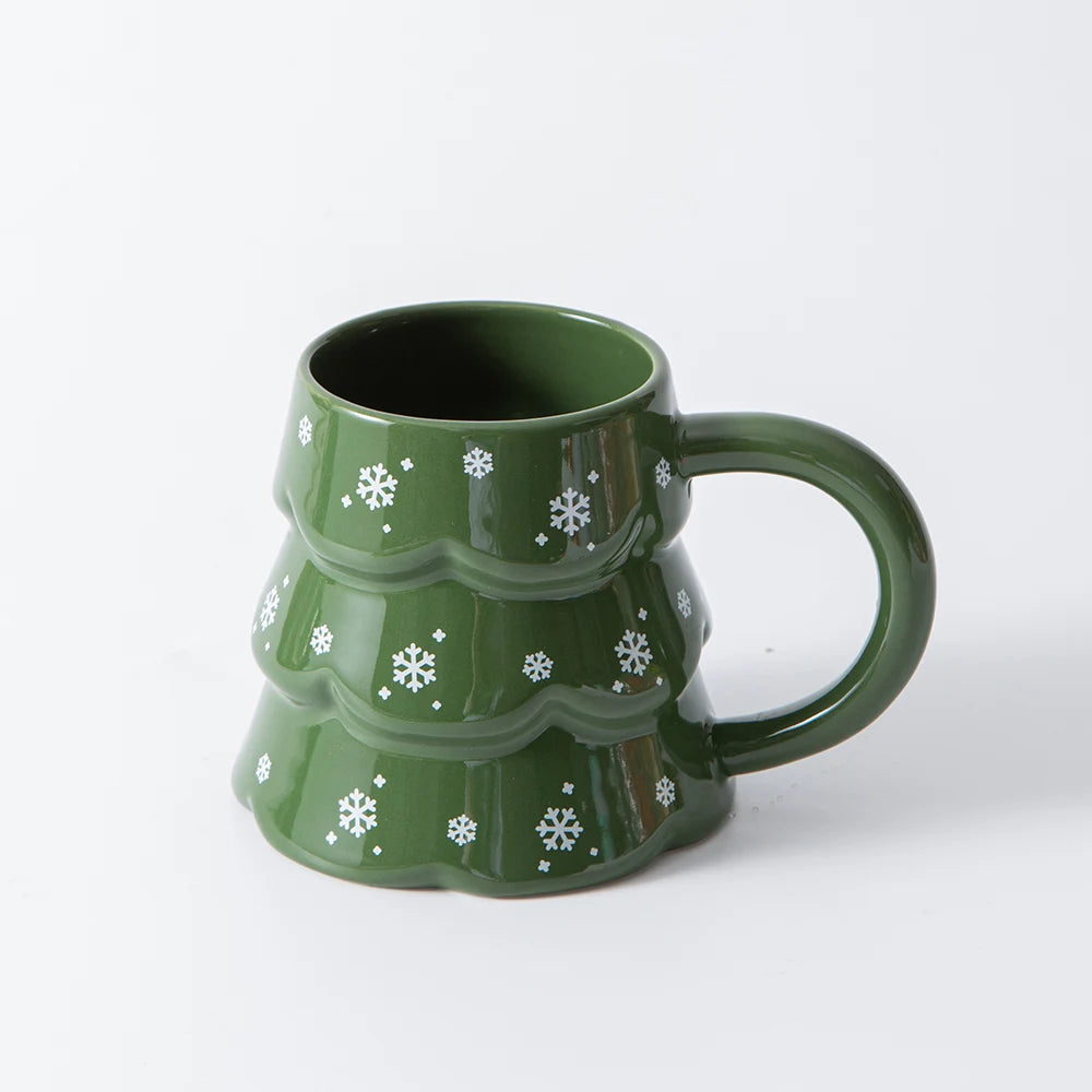 Christmas Tree Ceramic Mug, Holiday Coffee Cup for Home or Restaurant