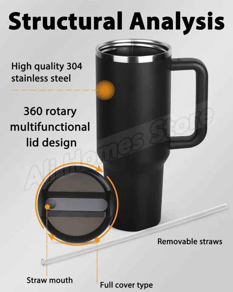 40oz Vacuum Insulated Tumbler, Stainless Steel Travel Cup with Handle