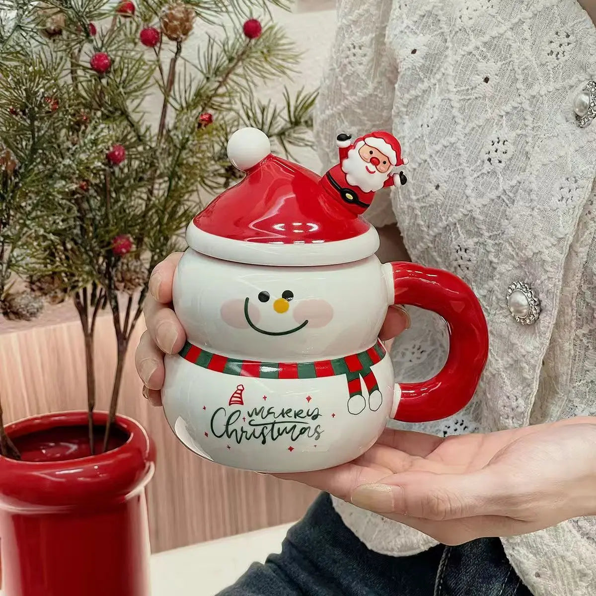 350ml Snowman Ceramic Mug, Cute Large-Capacity Christmas Coffee Cup