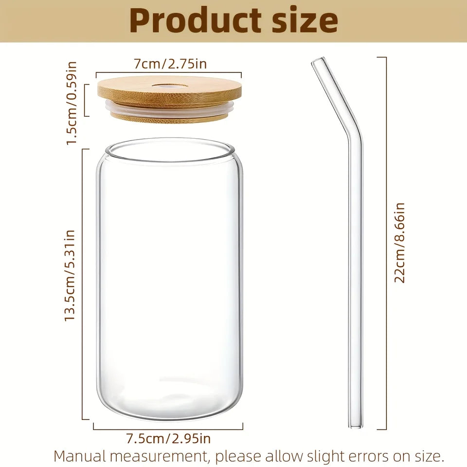 6-Pack 16oz Beer Can Glasses with Bamboo Lids and Straws