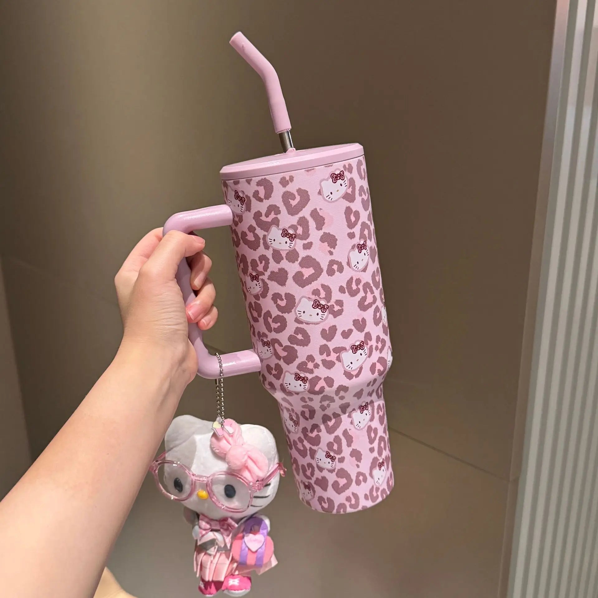 40oz Cartoon Insulated Cup with Handle, Large Capacity Ice King Travel Tumbler