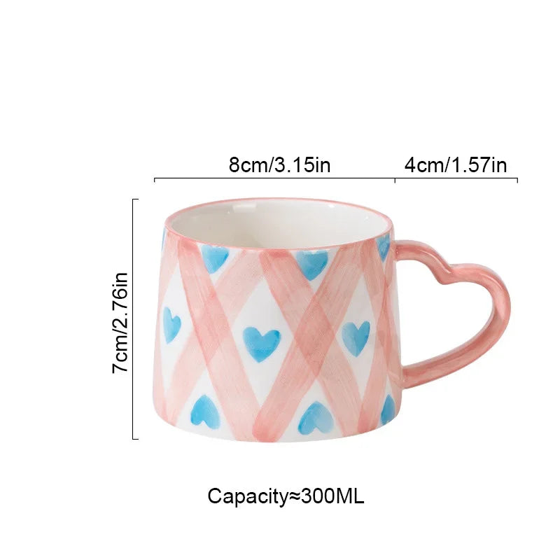 Creative Heart-Shaped Ceramic Mug, Cute Hand-Painted Coffee Cup Gift
