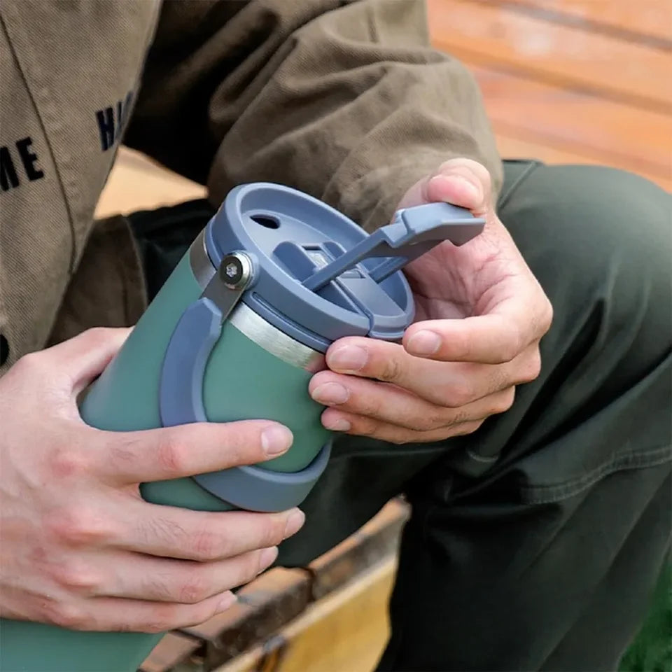 900ml Thermos Cup with Handle, Stainless Steel Vacuum Bottle for Office or Sports