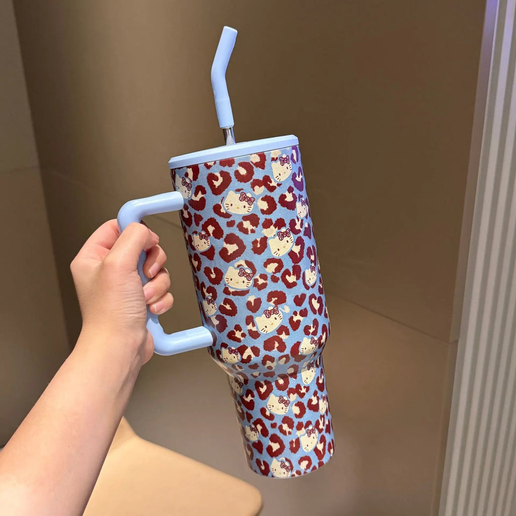 40oz Cartoon Insulated Cup with Handle, Large Capacity Ice King Travel Tumbler