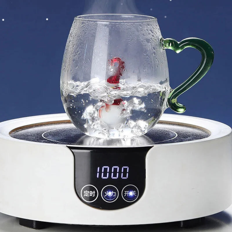 350ml Christmas Glass Cup, Snowman Print Layered Drinking Mug Gift