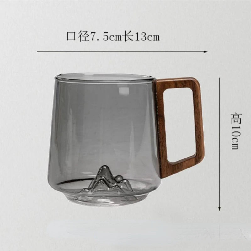 Guanshan Glass Single-Layer Wooden Handle Cup, Large-Capacity Milk or Juice Cup