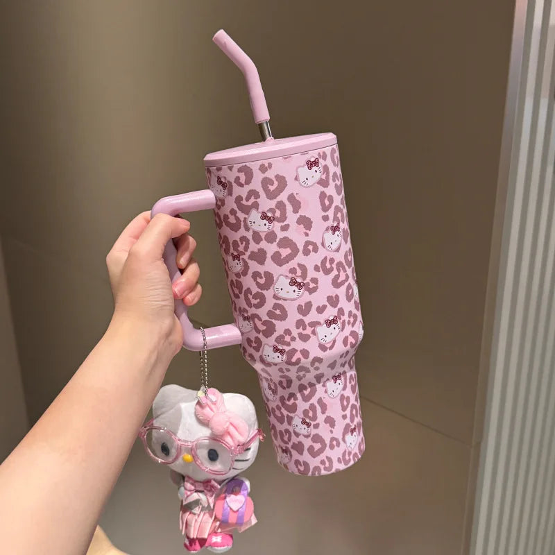 40oz Cartoon Insulated Cup with Handle, Large Capacity Ice King Travel Tumbler