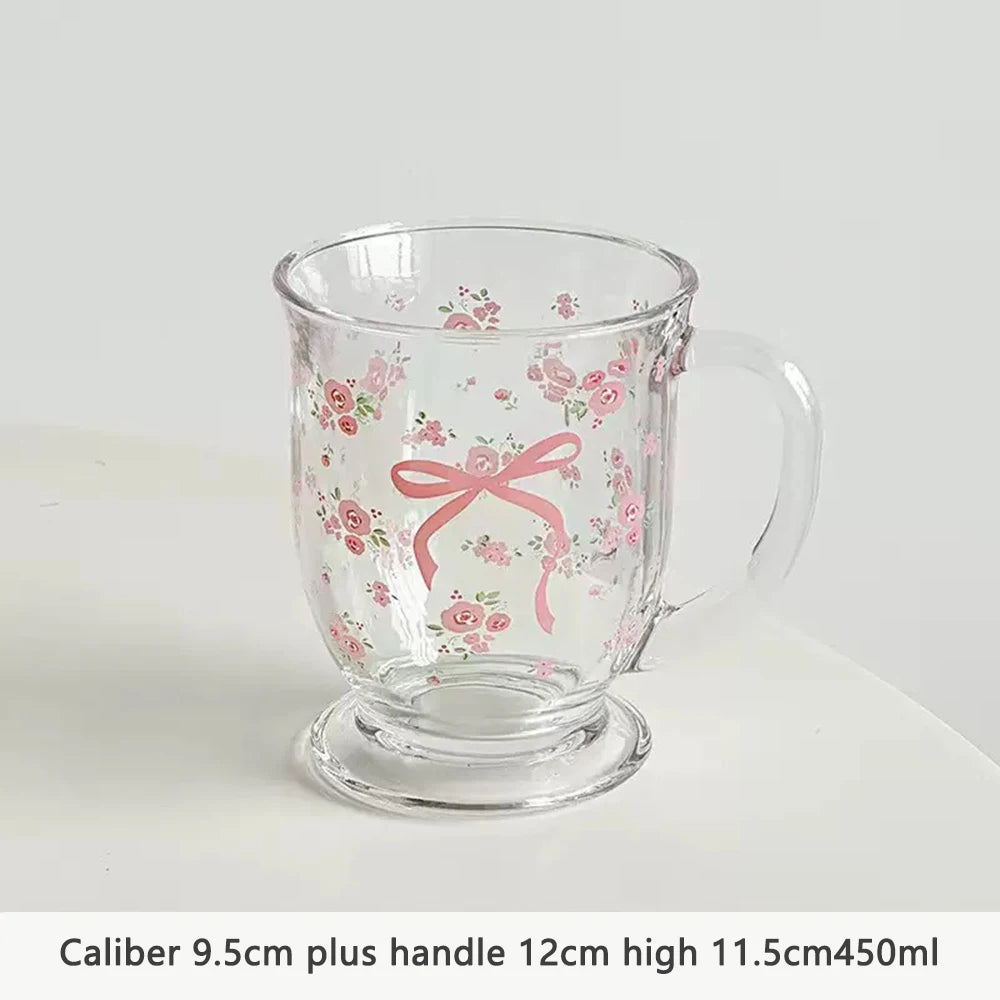 450ml Clear Glass Cup with Handle Bowknot Design for Coffee, Milk, Juice, Tea
