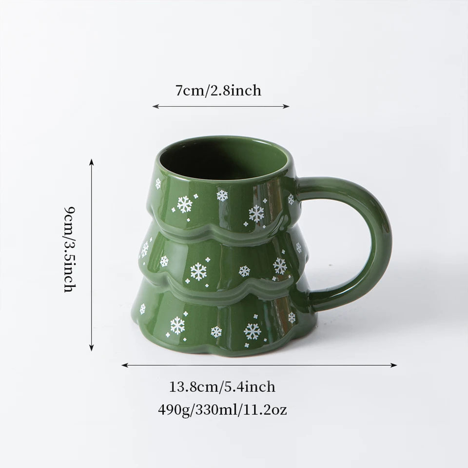 Christmas Tree Ceramic Mug, Holiday Coffee Cup for Home or Restaurant