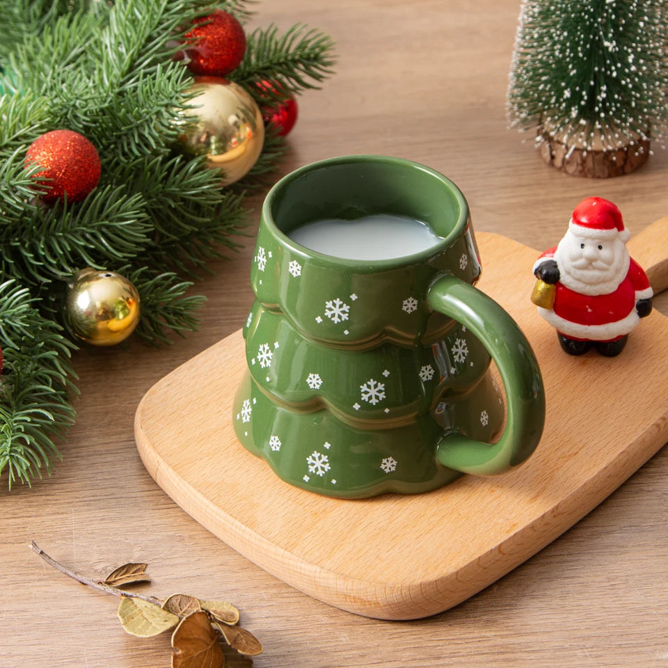 Christmas Tree Ceramic Mug, Holiday Coffee Cup for Home or Restaurant
