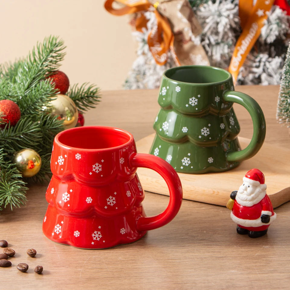 Christmas Tree Ceramic Mug, Holiday Coffee Cup for Home or Restaurant