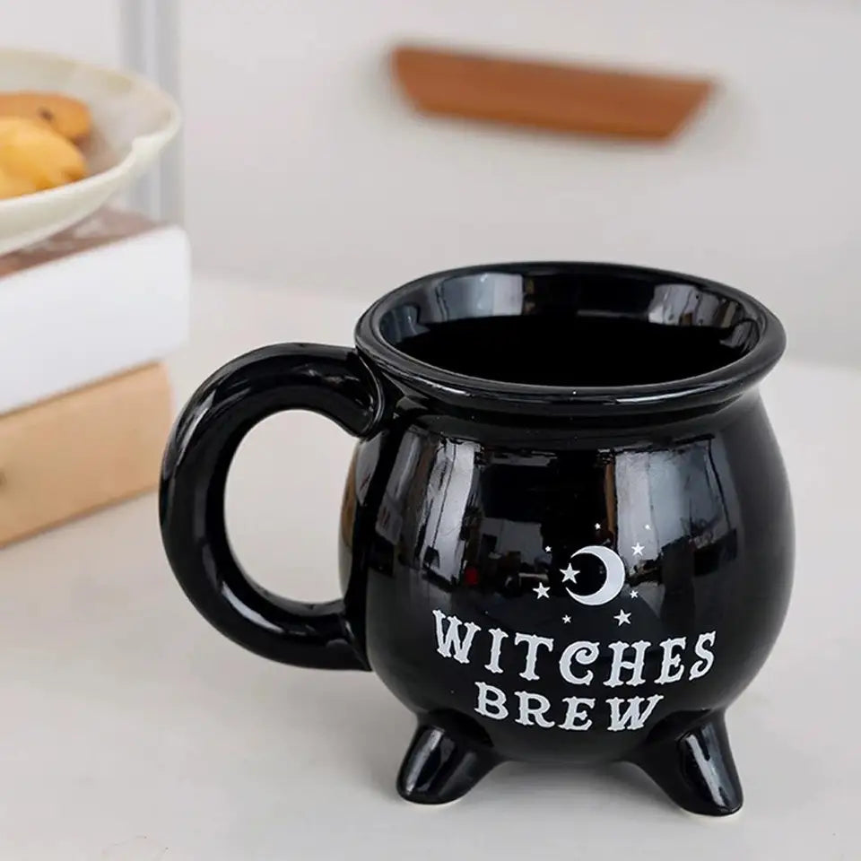 Witches Brew Cauldron Coffee Mug, Black Ceramic Halloween Cup Decoration