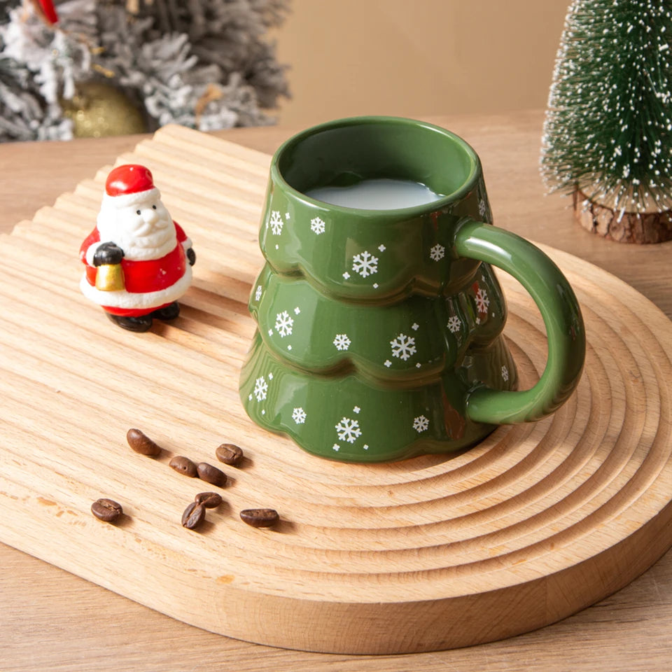 Christmas Tree Ceramic Mug, Holiday Coffee Cup for Home or Restaurant