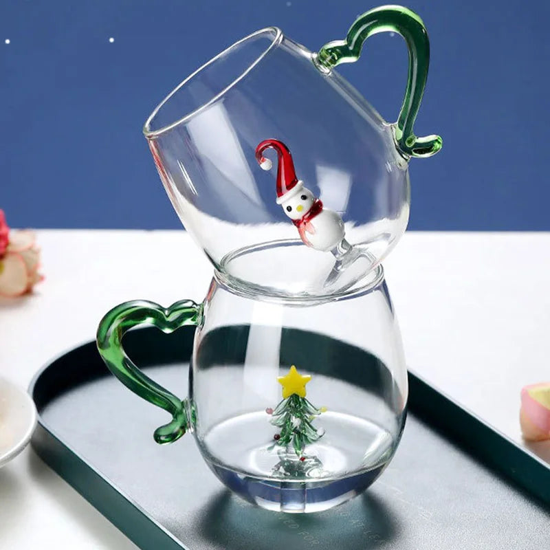 350ml Christmas Glass Cup, Snowman Print Layered Drinking Mug Gift