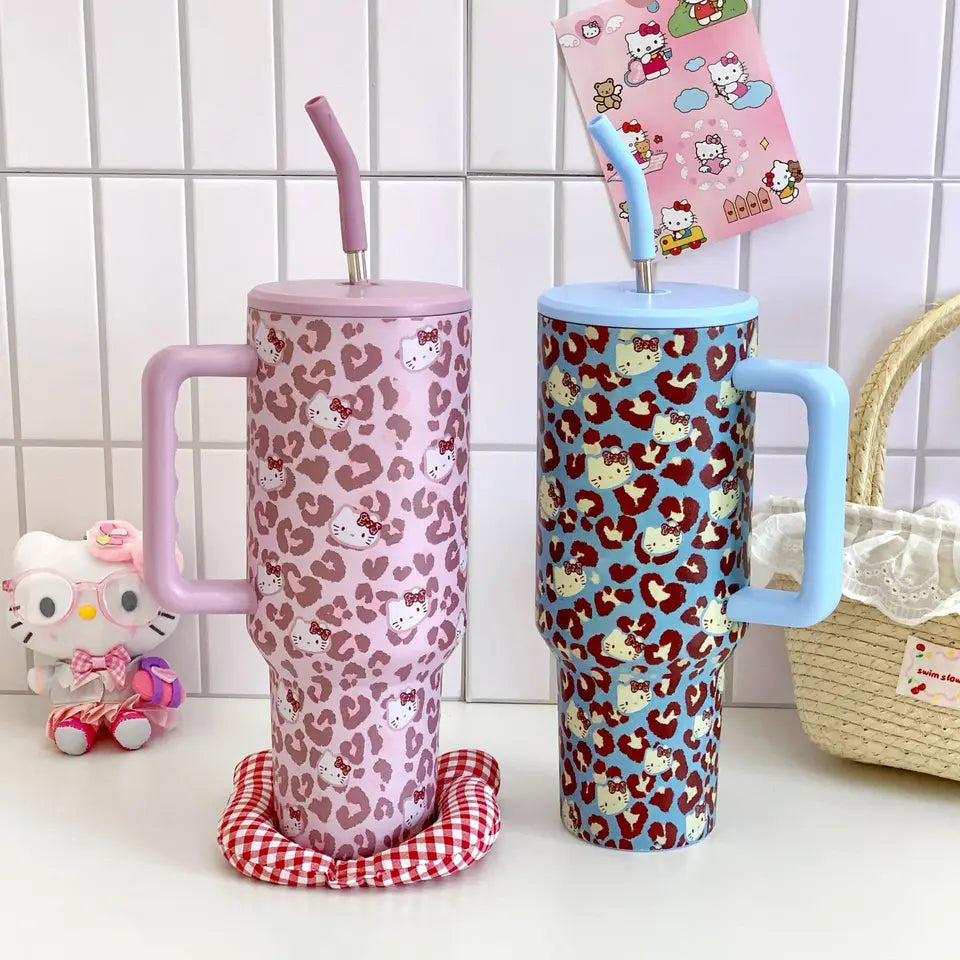 40oz Cartoon Insulated Cup with Handle, Large Capacity Ice King Travel Tumbler