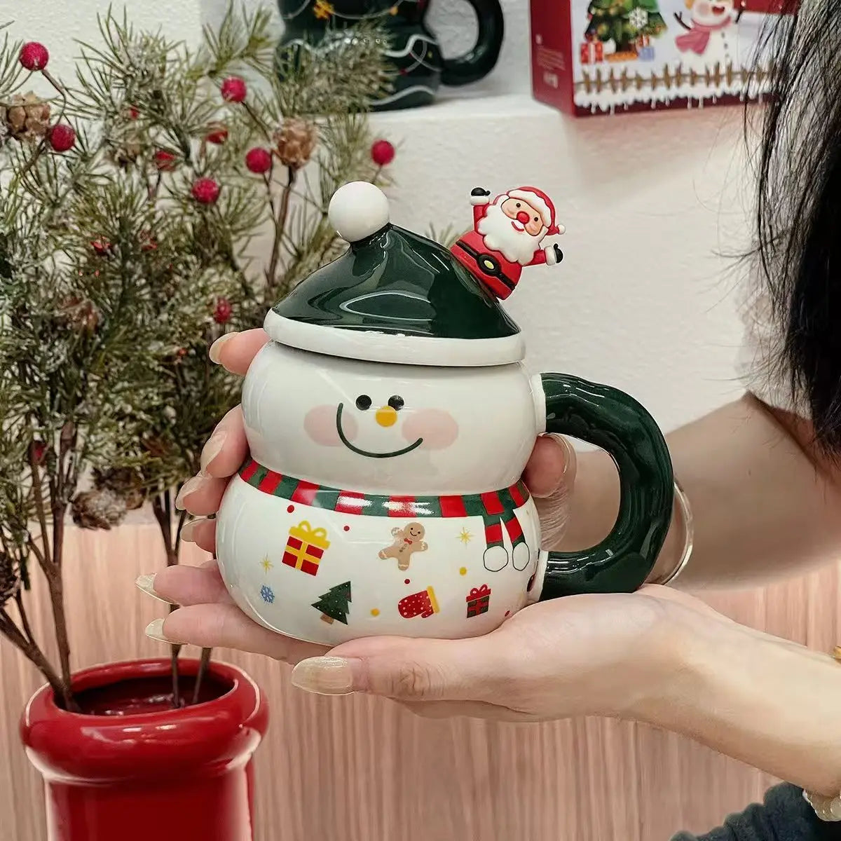 350ml Snowman Ceramic Mug, Cute Large-Capacity Christmas Coffee Cup