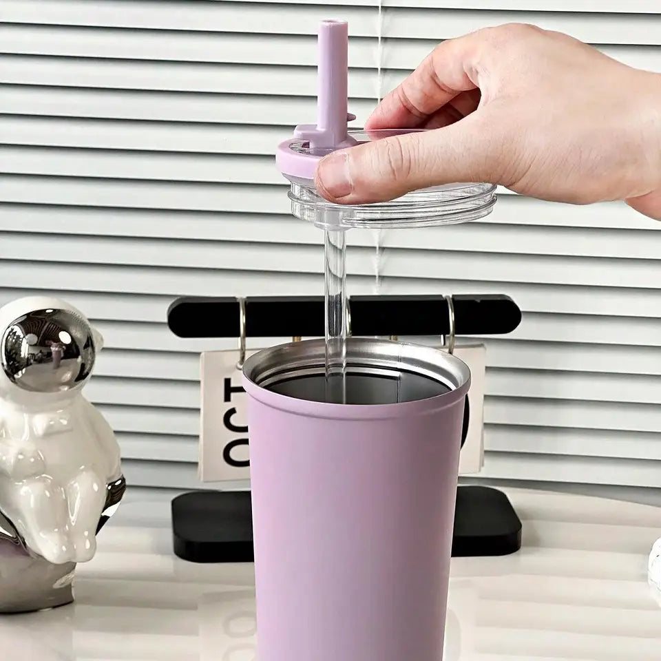 Stainless Steel Insulated Bottle, Leak-Proof with Foldable Straw Lid