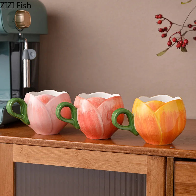 Tulip Flower Porcelain Cup & Saucer, Elegant Afternoon Tea Coffee Set