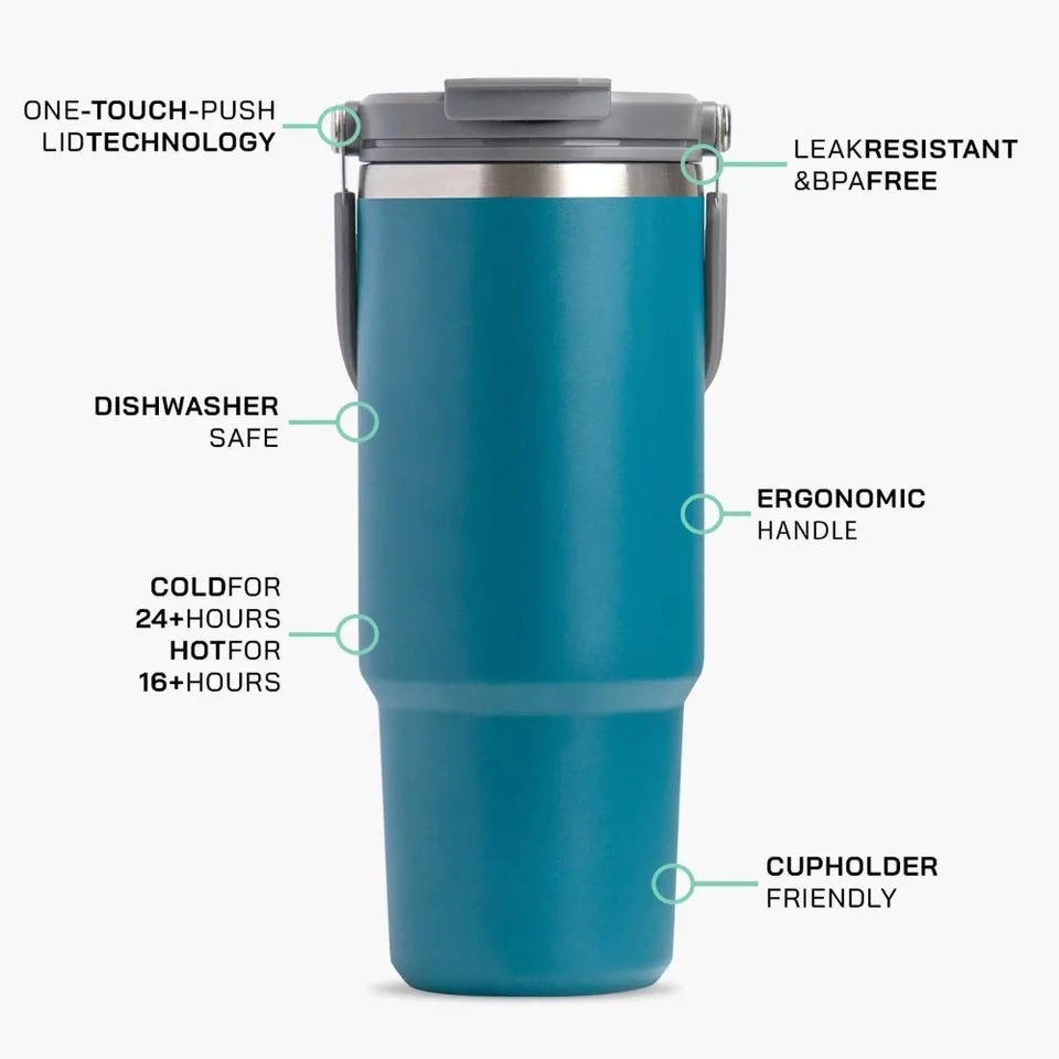 900ml Thermos Cup with Handle, Stainless Steel Vacuum Bottle for Office or Sports