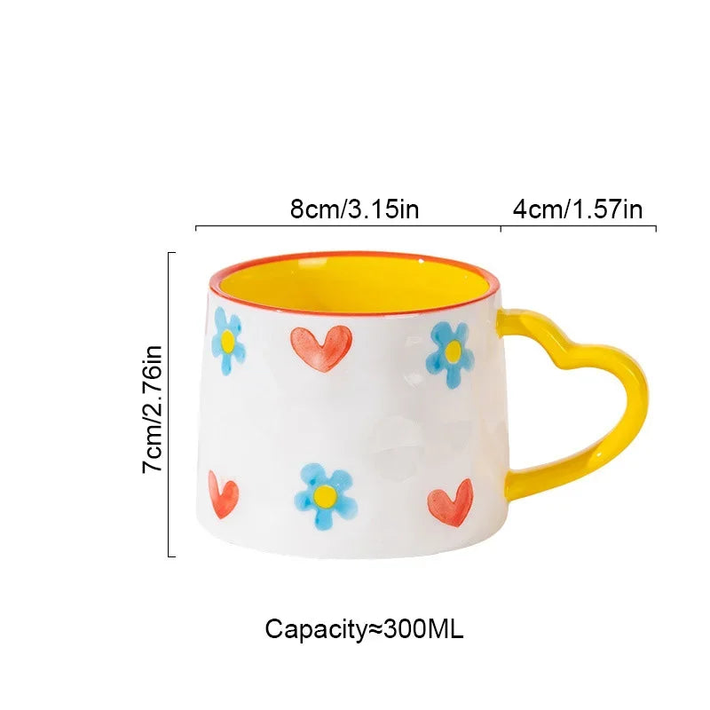 Creative Heart-Shaped Ceramic Mug, Cute Hand-Painted Coffee Cup Gift
