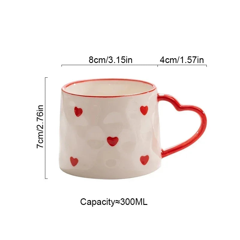 Creative Heart-Shaped Ceramic Mug, Cute Hand-Painted Coffee Cup Gift