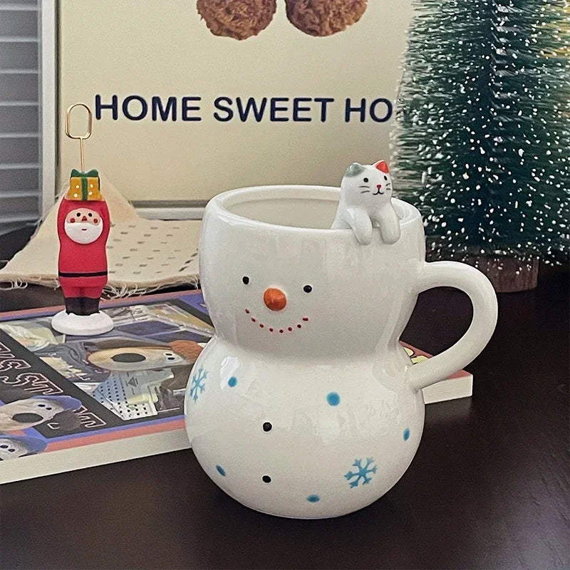350ml Snowman Ceramic Mug, Cute Large-Capacity Christmas Coffee Cup