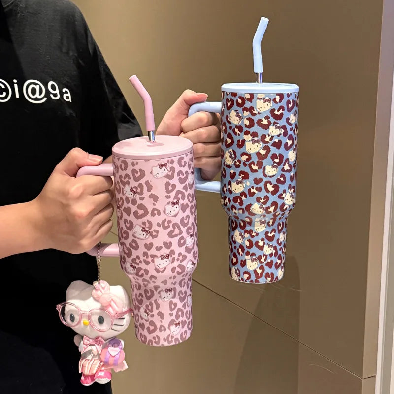 40oz Cartoon Insulated Cup with Handle, Large Capacity Ice King Travel Tumbler