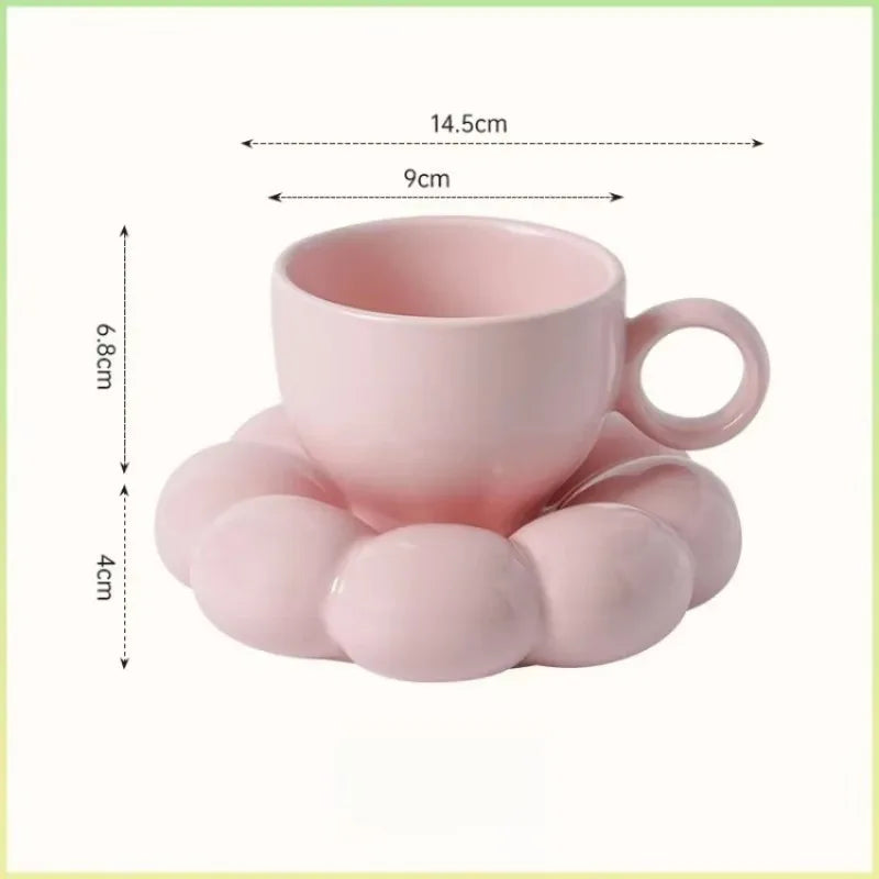 6oz Sunflower Ceramic Mug with Saucer, Aesthetic Cloud Tea Coffee Cup