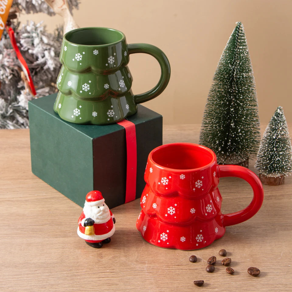 Christmas Tree Ceramic Mug, Holiday Coffee Cup for Home or Restaurant